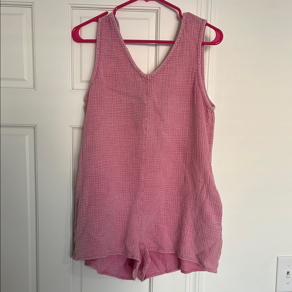 Pink Lily Pink Sleeveless Cotton Romper